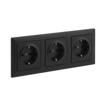 Legrand - Priză triplă de uz casnic SCHUKO cu ramă SUNO 250V neagră
