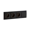 Legrand - Priză triplă de uz casnic și întrerupător unipolar nr. 1, cu ramă NILOE, 250V, negru