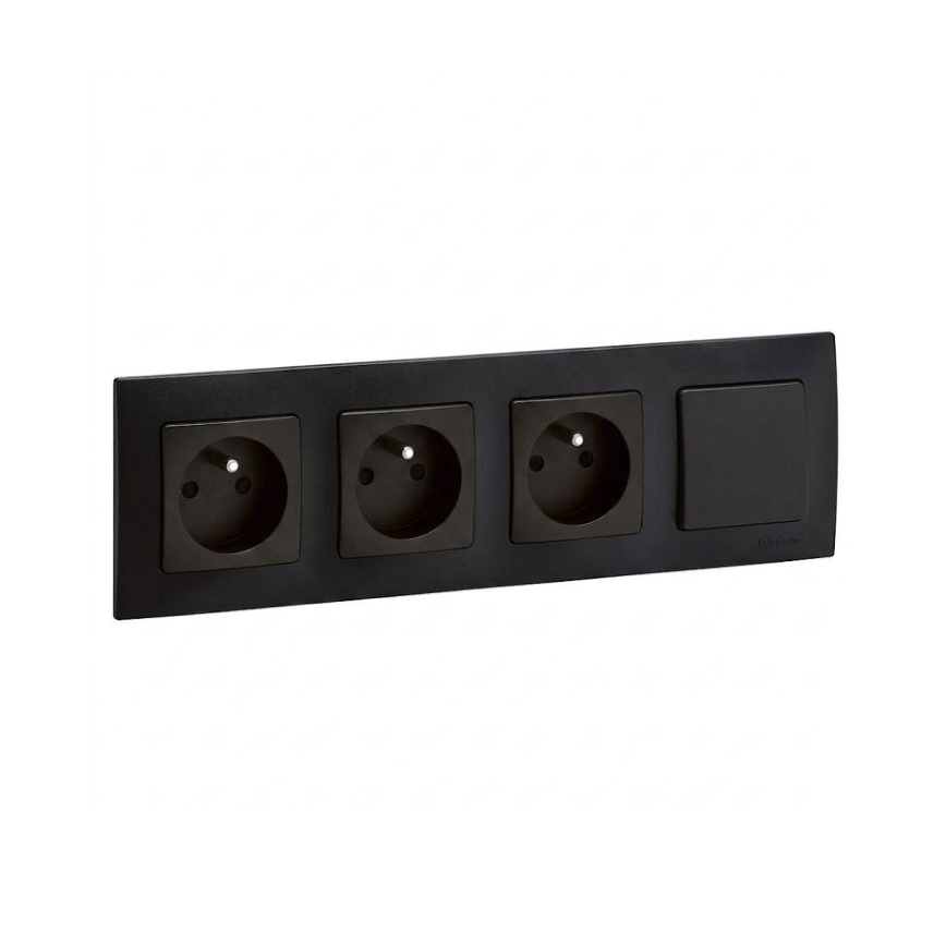 Legrand - Priză triplă de uz casnic și întrerupător unipolar nr. 1, cu ramă NILOE, 250V, negru
