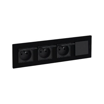 Legrand - Priză triplă pentru uz casnic și întrerupător unipolar nr. 1, cu ramă NILOE STEP, 250V, negru