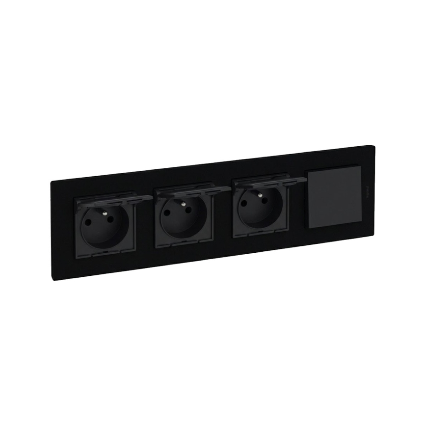 Legrand - Priză triplă pentru uz casnic și întrerupător unipolar nr. 1, cu ramă NILOE STEP, 250V, negru