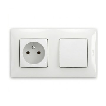Legrand - Set priză casnică și întrerupător unipolar nr. 1 cu ramă NILOE 250V alb