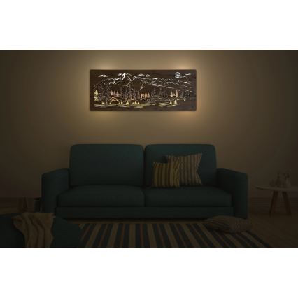 Li-Go 23521/OVL/DUB3 - Decorațiune de perete LED dimmabilă LED/10W/5V 30000 mAh 130x50 cm stejar/Cabana montană