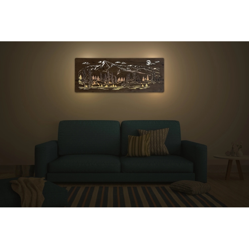 Li-Go 23521/OVL/DUB3 - Decorațiune de perete LED dimmabilă LED/10W/5V 30000 mAh 130x50 cm stejar/Cabana montană
