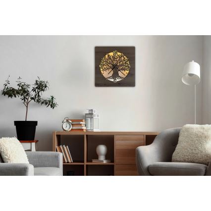 Li-Go 23537/DUB2 - Ceas LED reglabil LED/10W/5V 20000 mAh 42x42 cm stejar/măslin în formă circulară + telecomandă