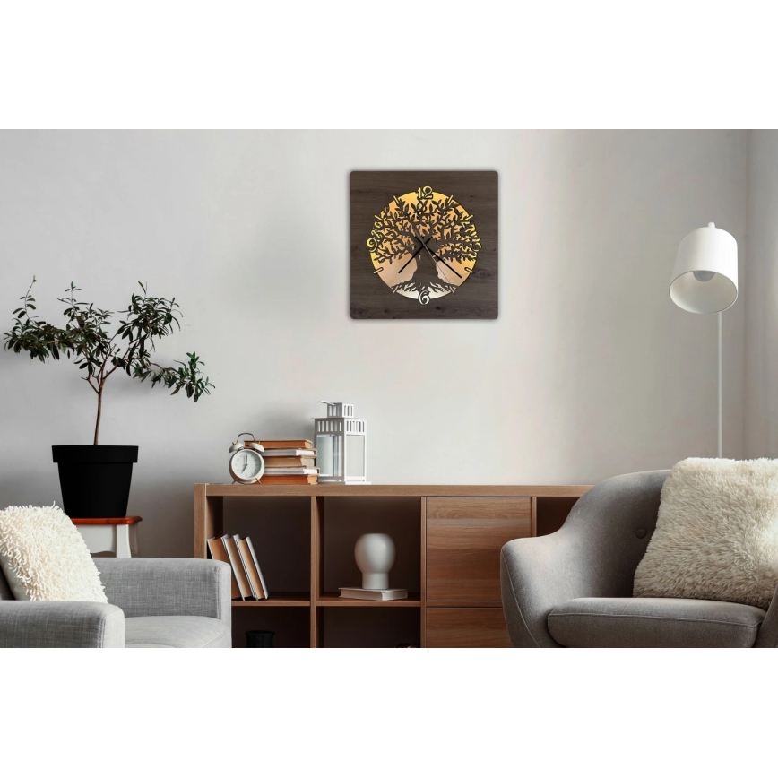 Li-Go 23537/DUB2 - Ceas LED reglabil LED/10W/5V 20000 mAh 42x42 cm stejar/măslin în formă circulară + telecomandă