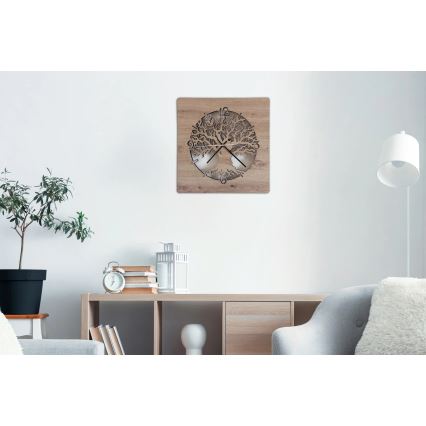 Li-Go 23537/DUB2 - Ceas LED reglabil LED/10W/5V 20000 mAh 42x42 cm stejar/măslin în formă circulară + telecomandă