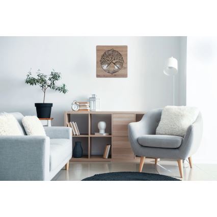 Li-Go 23537/DUB2 - Ceas LED reglabil LED/10W/5V 20000 mAh 42x42 cm stejar/măslin în formă circulară + telecomandă