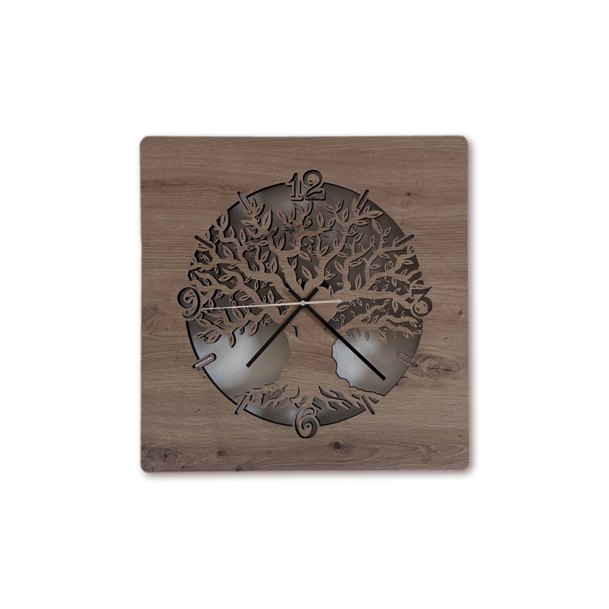 Li-Go 23537/DUB2 - Ceas LED reglabil LED/10W/5V 20000 mAh 42x42 cm stejar/măslin în formă circulară + telecomandă