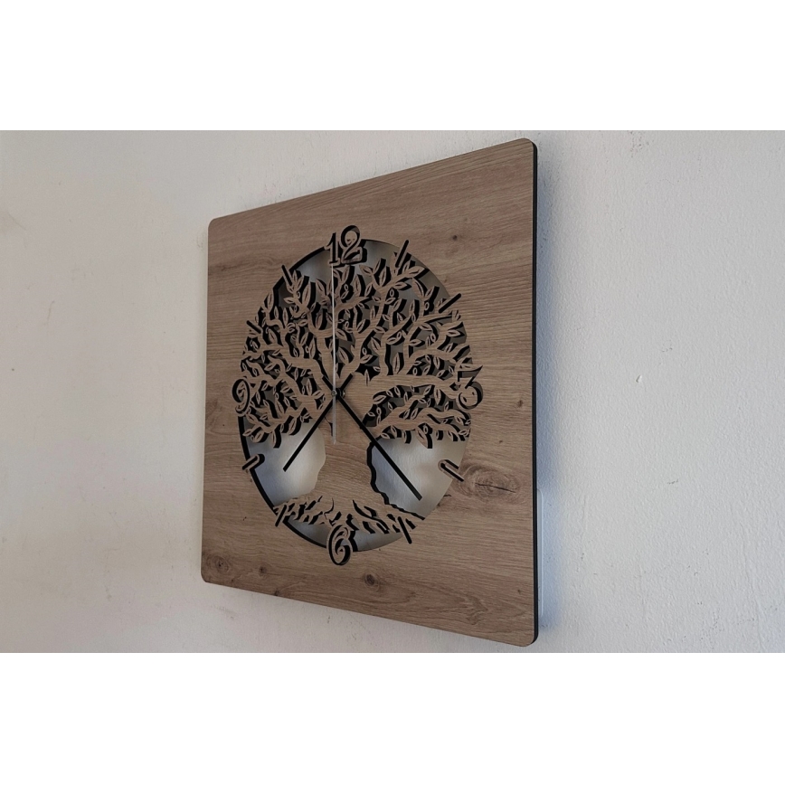 Li-Go 23537/DUB2 - Ceas LED reglabil LED/10W/5V 20000 mAh 42x42 cm stejar/măslin în formă circulară + telecomandă