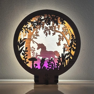 Li-Go 23568/DUB2 - Decorațiune de masă LED dimabilă, LED/12W/230V, 20x22 cm, stejar/unicorn