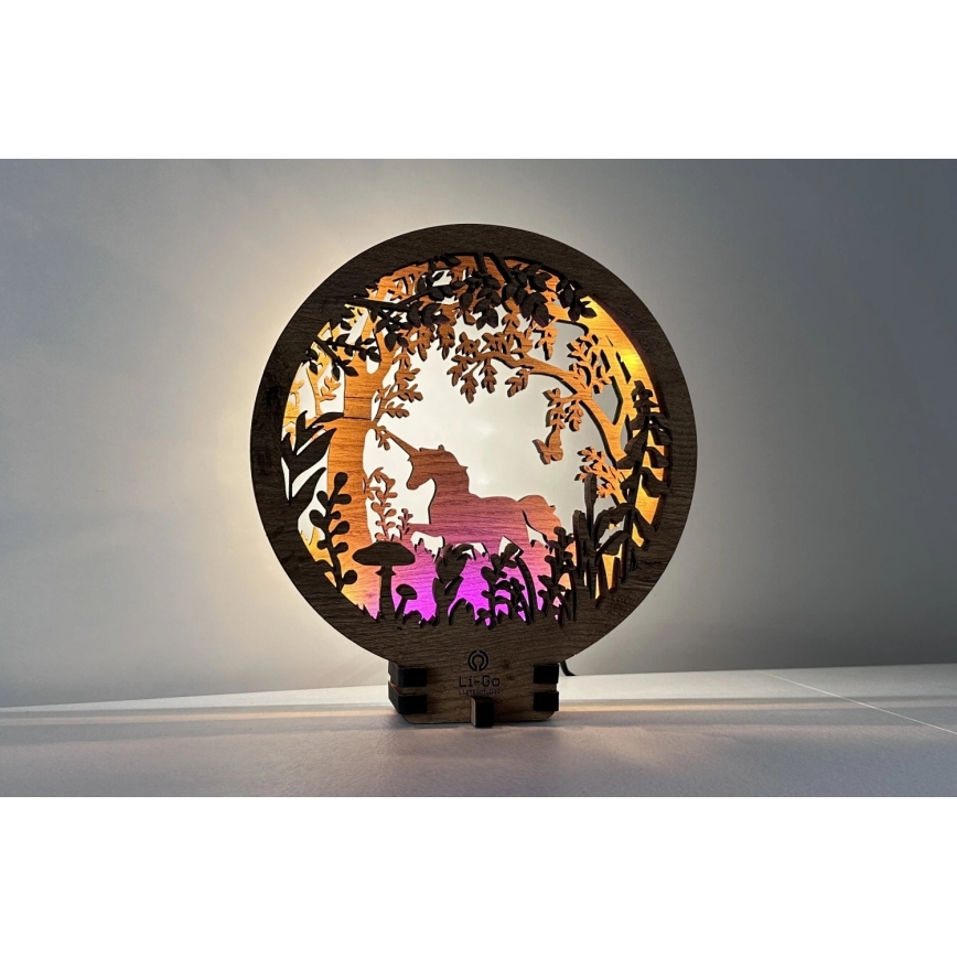 Li-Go 23568/DUB2 - Decorațiune de masă LED dimabilă, LED/12W/230V, 20x22 cm, stejar/unicorn