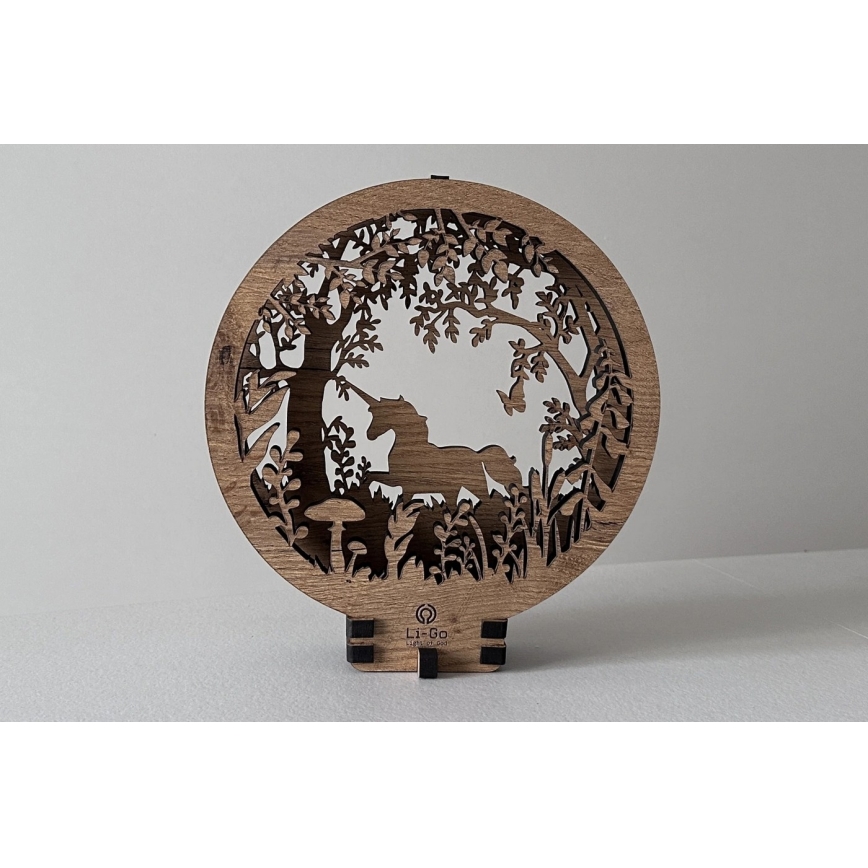 Li-Go 23568/DUB2 - Decorațiune de masă LED dimabilă, LED/12W/230V, 20x22 cm, stejar/unicorn