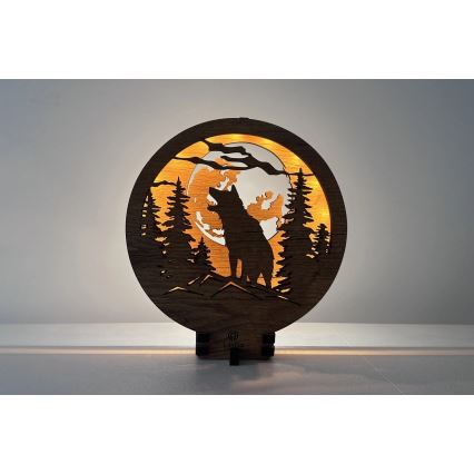 Li-Go 23574/DUB2 - Decorațiune de masă LED reglabilă LED/12W/230V 20x22 cm stejar/Lup și lună