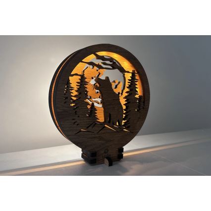 Li-Go 23574/DUB2 - Decorațiune de masă LED reglabilă LED/12W/230V 20x22 cm stejar/Lup și lună