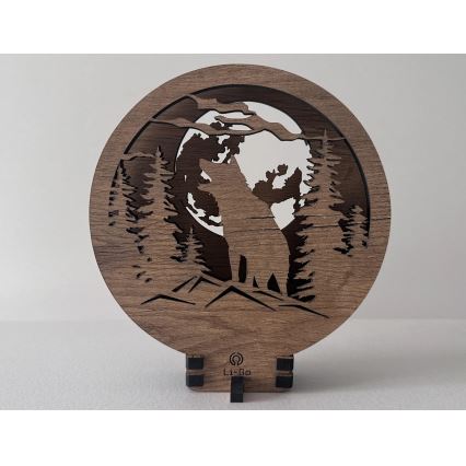 Li-Go 23574/DUB2 - Decorațiune de masă LED reglabilă LED/12W/230V 20x22 cm stejar/Lup și lună