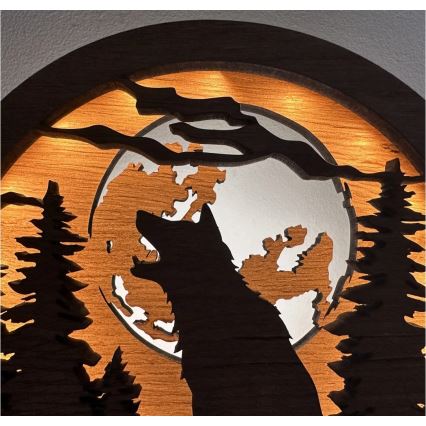 Li-Go 23574/DUB2 - Decorațiune de masă LED reglabilă LED/12W/230V 20x22 cm stejar/Lup și lună