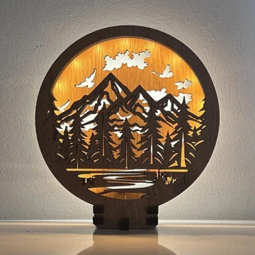 Li-Go 23583/DUB2 - Lampă de masă decorativă LED dimabilă, 12W/230V, 20x22 cm, stejar, Munți și pădure