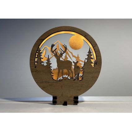 Li-Go 23592/DUB2 - Decorațiune de masă LED cu reglare a intensității LED/12W/230V 20x22 cm stejar/Cerb și căprioară