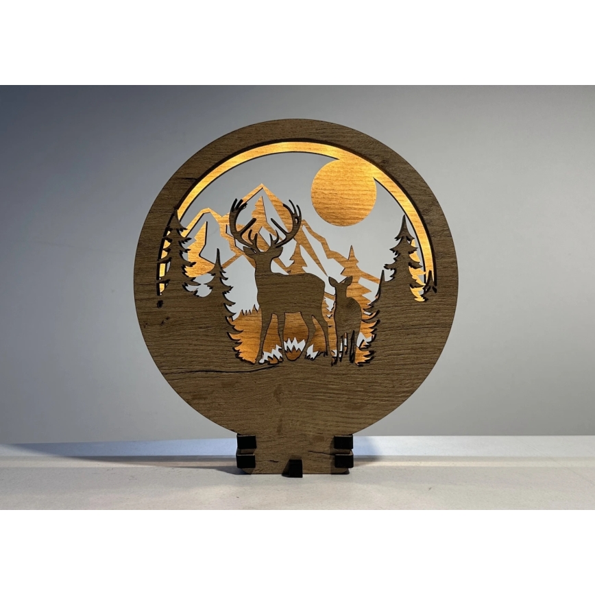 Li-Go 23592/DUB2 - Decorațiune de masă LED cu reglare a intensității LED/12W/230V 20x22 cm stejar/Cerb și căprioară