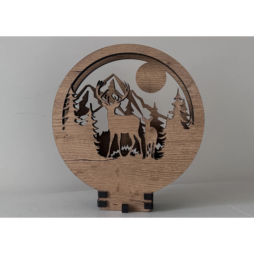 Li-Go 23592/DUB2 - Decorațiune de masă LED cu reglare a intensității LED/12W/230V 20x22 cm stejar/Cerb și căprioară