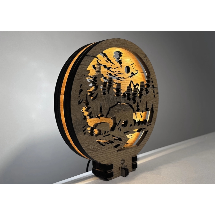 Li-Go 23595/DUB2 - Decorațiune de masă LED reglabilă LED/12W/230V 20x22 cm stejar/ursuleți