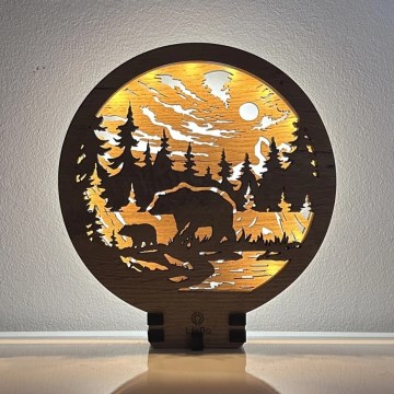 Li-Go 23595/DUB2 - Decorațiune de masă LED reglabilă LED/12W/230V 20x22 cm stejar/ursuleți