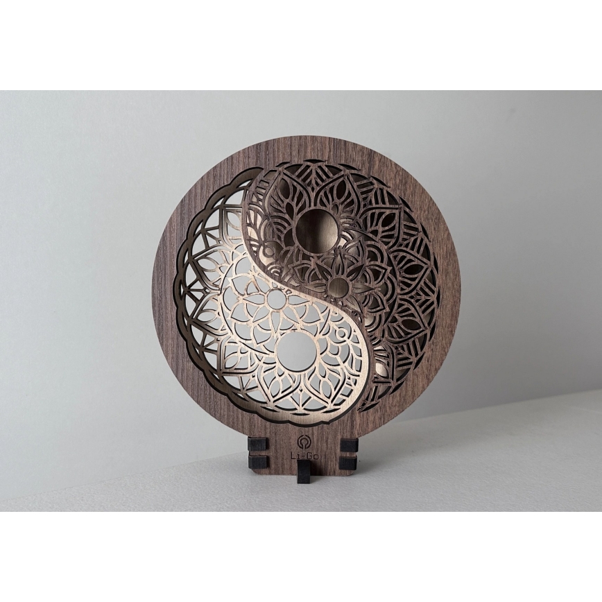 Li-Go 23607/O - Lampă de masă decorativă LED dimabilă, LED/12W/230V 20x22 cm nuc/Yin Yang