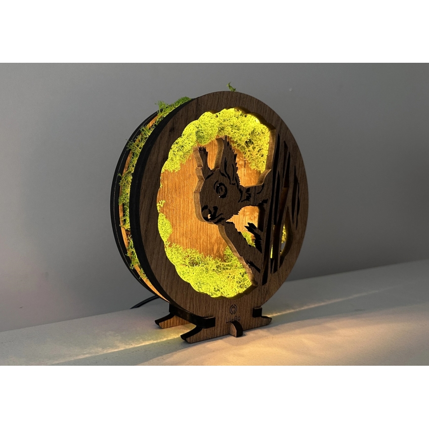 Li-Go 23625/DUB2 - Lampă decorativă de masă LED reglabilă, 12W/230V, 20x22 cm, stejar cu veveriță din mușchi