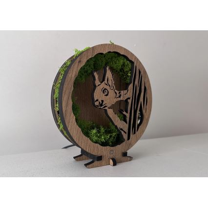 Li-Go 23625/DUB2 - Lampă decorativă de masă LED reglabilă, 12W/230V, 20x22 cm, stejar cu veveriță din mușchi