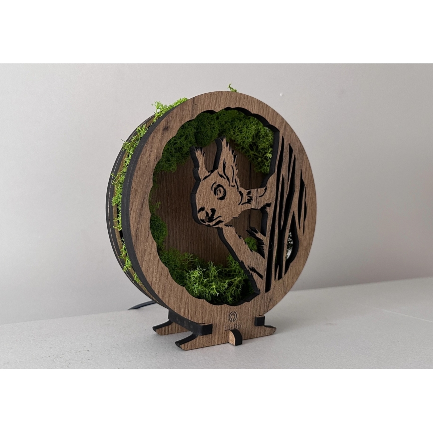 Li-Go 23625/DUB2 - Lampă decorativă de masă LED reglabilă, 12W/230V, 20x22 cm, stejar cu veveriță din mușchi