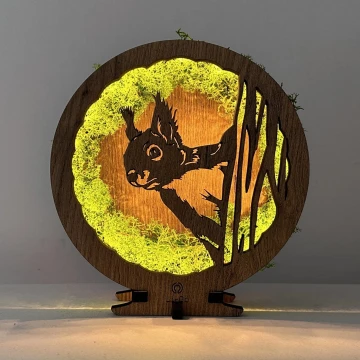 Li-Go 23625/DUB2 - Lampă decorativă de masă LED reglabilă, 12W/230V, 20x22 cm, stejar cu veveriță din mușchi