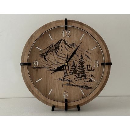 Li-Go 23697/DUB/BAT2 - Ceas LED dimerizabil cu senzor de mișcare, LED 10W/5V, baterie 20000 mAh + 1x AA, diametru 32 cm, stejar/Munți