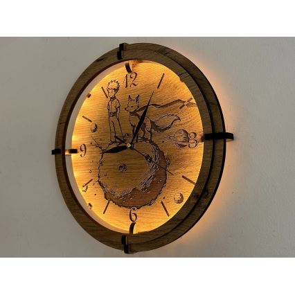 Li-Go 23712/DUB/BAT2 - Ceas LED reglabil cu senzor de mișcare LED/10W/5V 20000 mAh + 1xAA diam. 32 cm stejar/Micul Prinț