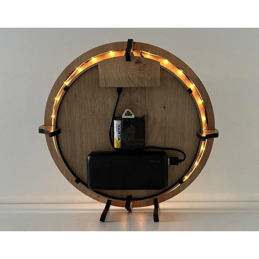 Li-Go 23712/DUB/BAT2 - Ceas LED reglabil cu senzor de mișcare LED/10W/5V 20000 mAh + 1xAA diam. 32 cm stejar/Micul Prinț