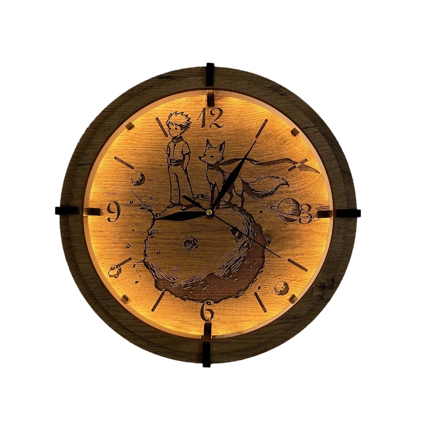 Li-Go 23712/DUB/BAT2 - Ceas LED reglabil cu senzor de mișcare LED/10W/5V 20000 mAh + 1xAA diam. 32 cm stejar/Micul Prinț