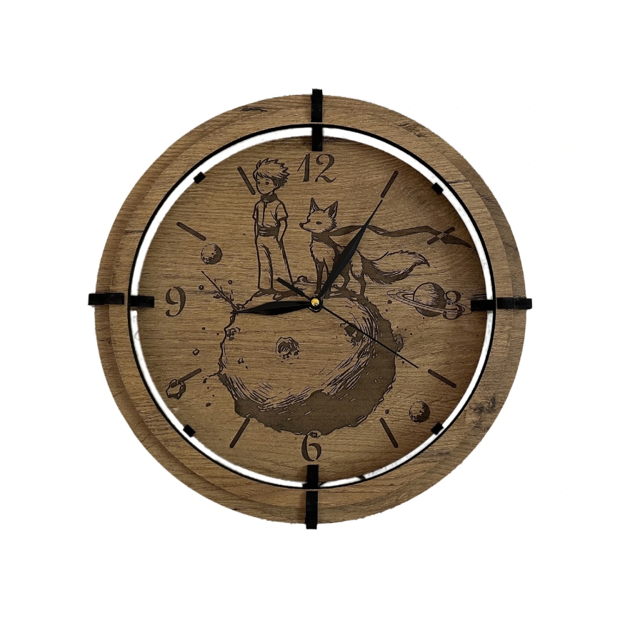 Li-Go 23712/DUB/BAT2 - Ceas LED reglabil cu senzor de mișcare LED/10W/5V 20000 mAh + 1xAA diam. 32 cm stejar/Micul Prinț