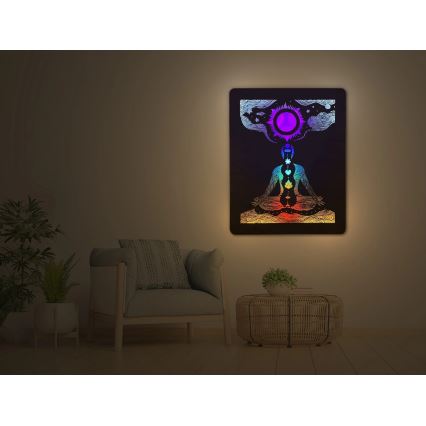 Li-Go 4421/A/4 - Decorațiune de perete LED reglabilă LED/10W/5V 30000 mAh 70x90 cm stejar/chakre