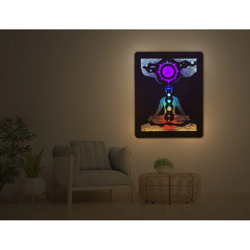 Li-Go 4421/A/4 - Decorațiune de perete LED reglabilă LED/10W/5V 30000 mAh 70x90 cm stejar/chakre