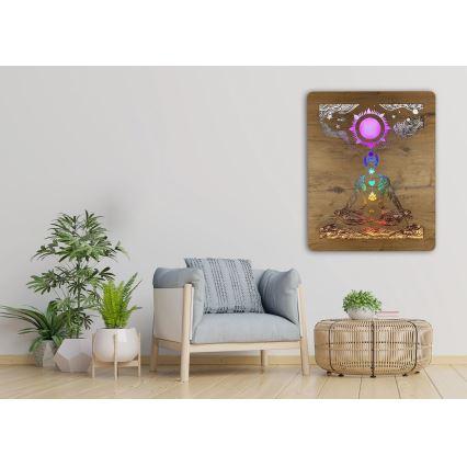 Li-Go 4421/A/4 - Decorațiune de perete LED reglabilă LED/10W/5V 30000 mAh 70x90 cm stejar/chakre