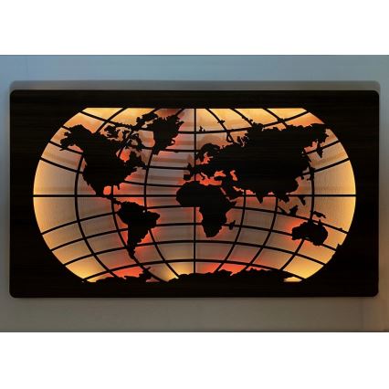Li-Go 4709/DUB2 - Decorațiune de perete LED RGBW reglabilă, 24W/230V, 125x74 cm, stejar — hartă a lumii (paralele) + telecomandă
