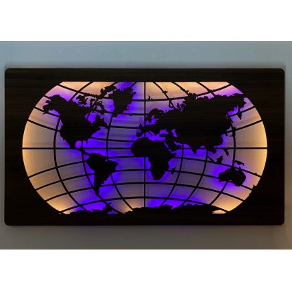 Li-Go 4709/DUB2 - Decorațiune de perete LED RGBW reglabilă, 24W/230V, 125x74 cm, stejar — hartă a lumii (paralele) + telecomandă