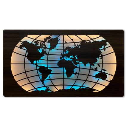 Li-Go 4709/DUB2 - Decorațiune de perete LED RGBW reglabilă, 24W/230V, 125x74 cm, stejar — hartă a lumii (paralele) + telecomandă