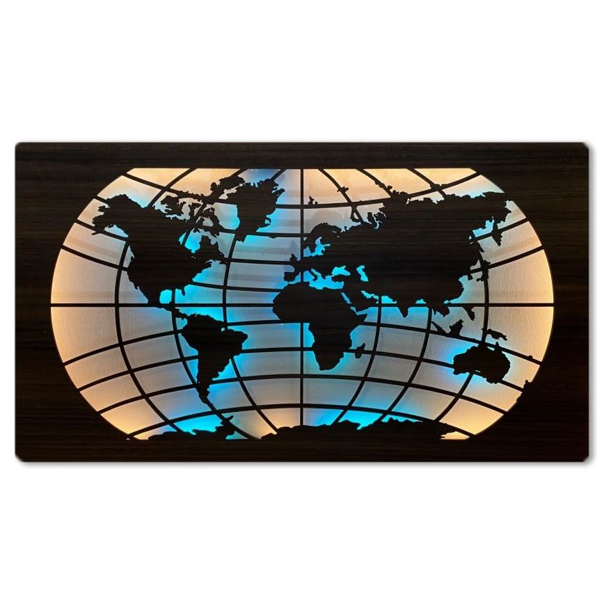 Li-Go 4709/DUB2 - Decorațiune de perete LED RGBW reglabilă, 24W/230V, 125x74 cm, stejar — hartă a lumii (paralele) + telecomandă