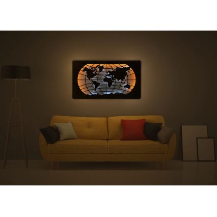 Li-Go 4868/DUB2 - Decorațiune de perete LED cu reglare a intensității, LED/24W/230V, 110x60 cm, stejar, hartă a lumii (paralele)