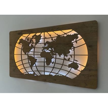 Li-Go 4868/DUB2 - Decorațiune de perete LED cu reglare a intensității, LED/24W/230V, 110x60 cm, stejar, hartă a lumii (paralele)
