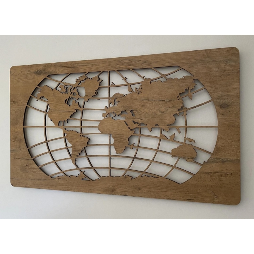 Li-Go 4868/DUB2 - Decorațiune de perete LED cu reglare a intensității, LED/24W/230V, 110x60 cm, stejar, hartă a lumii (paralele)