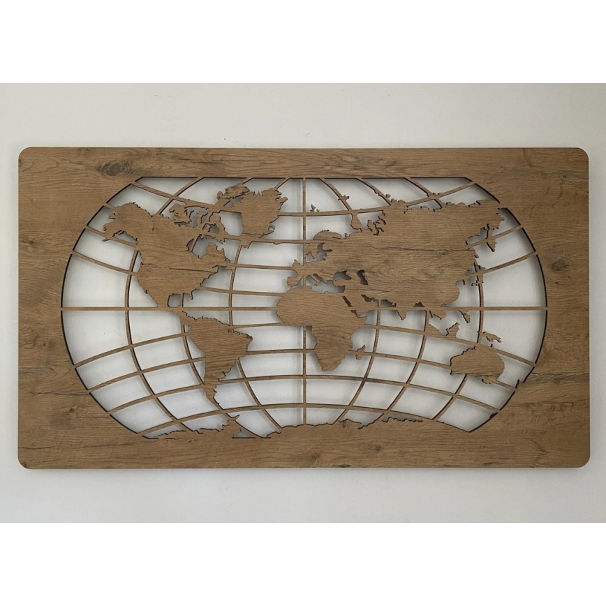 Li-Go 4868/DUB2 - Decorațiune de perete LED cu reglare a intensității, LED/24W/230V, 110x60 cm, stejar, hartă a lumii (paralele)