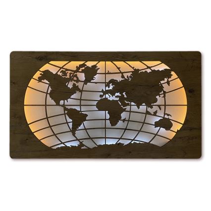 Li-Go 4868/DUB2 - Decorațiune de perete LED cu reglare a intensității, LED/24W/230V, 110x60 cm, stejar, hartă a lumii (paralele)