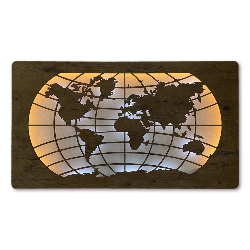 Li-Go 4868/DUB2 - Decorațiune de perete LED cu reglare a intensității, LED/24W/230V, 110x60 cm, stejar, hartă a lumii (paralele)